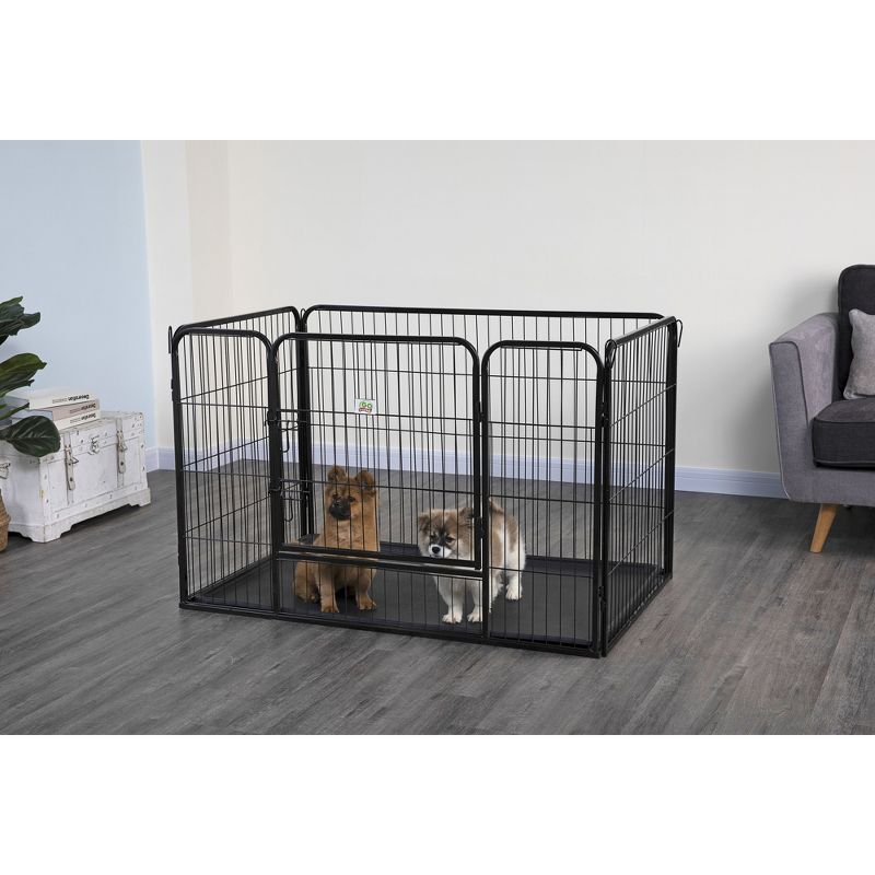 Heavy Duty Black Metal Pet Playpen with Plastic Pan