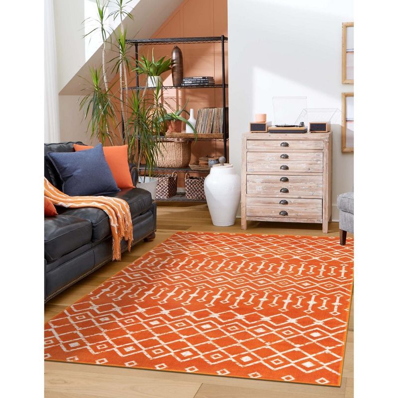 Rectangular Orange Trellis Stain-Resistant Synthetic Rug