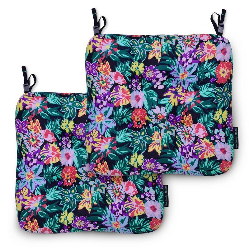 Happy Blooms Water-Resistant Outdoor Patio Chair Cushions, 19" x 19", 2-Pack