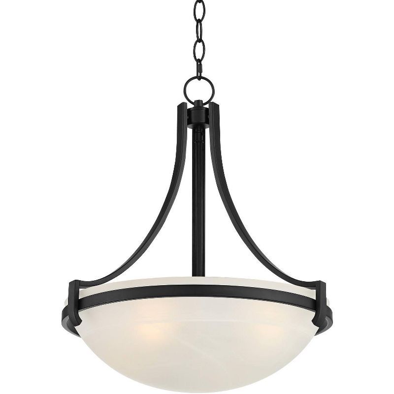 Modern Black Steel Pendant Light with Glass Bowl Shade