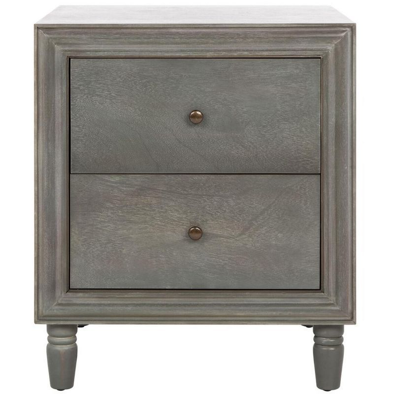 French Grey Elm Wood 2-Drawer Nightstand