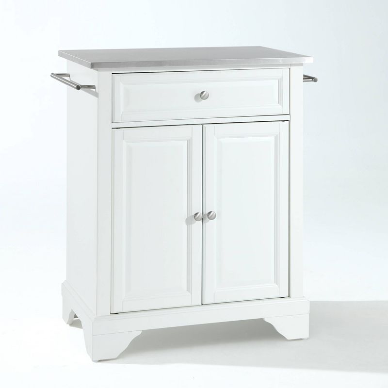 White Stainless Steel Top Portable Kitchen Island Cart