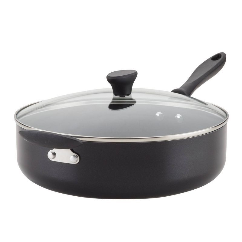 Black Nonstick Aluminum 6-Quart Covered Saute Pan with Helper Handle