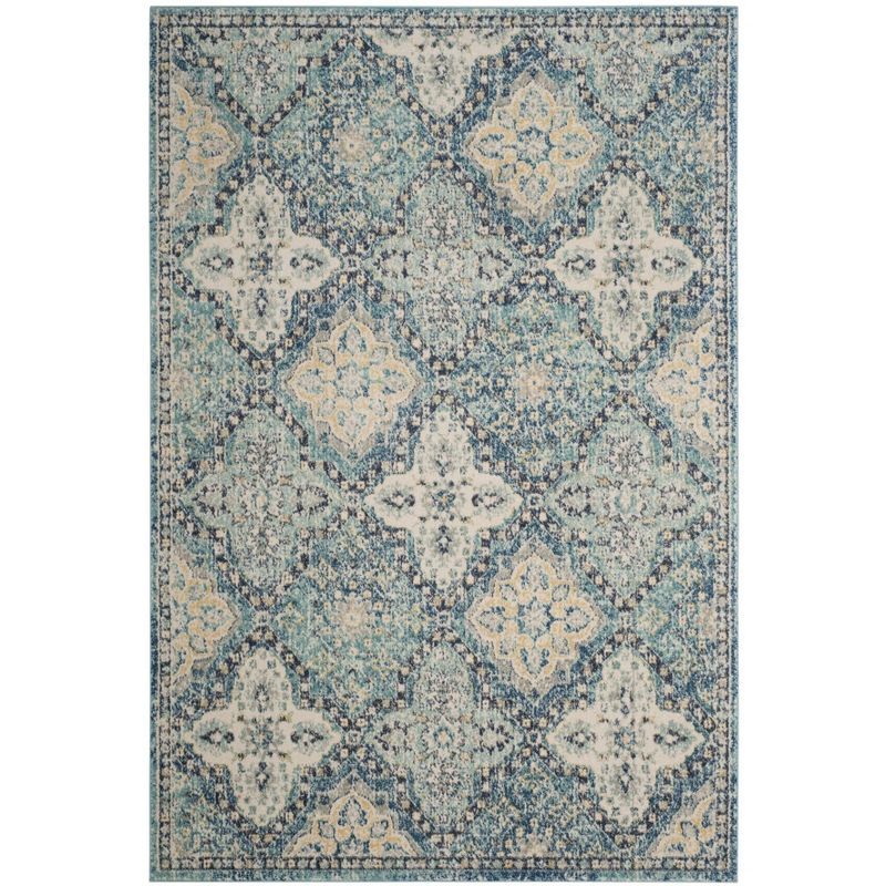 Light Blue and Ivory Damask Area Rug, 5'1" x 7'6"
