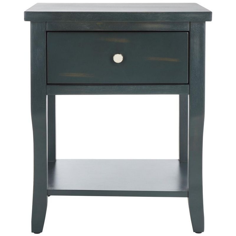 Transitional Blue and Gray Wood Metal Storage End Table