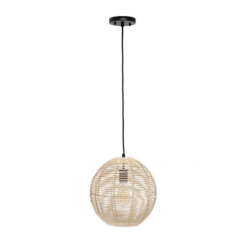 Natural Rattan Globe Pendant Ceiling Light with Brass Canopy