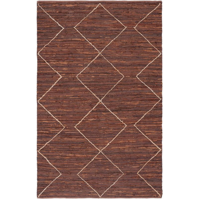 Handmade Brown and Natural Leather Cotton 4' x 6' Rug