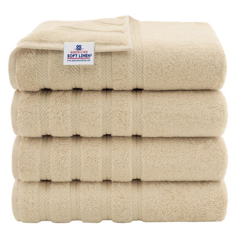 Beige 4 Piece Turkish Cotton Bath Towel Set