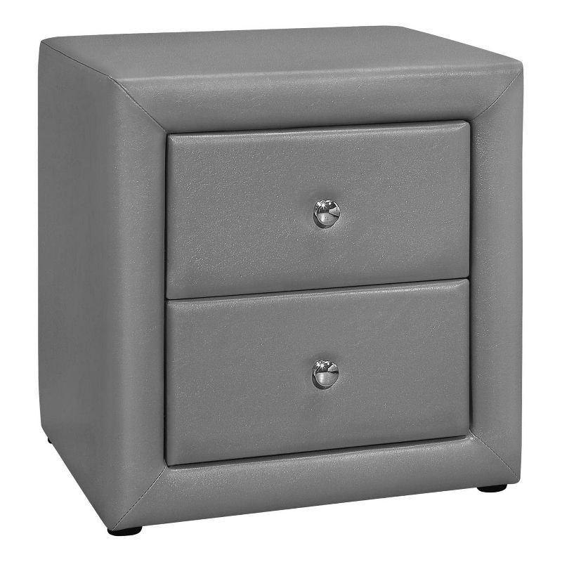 Gray Faux Leather 2-Drawer Modern Nightstand