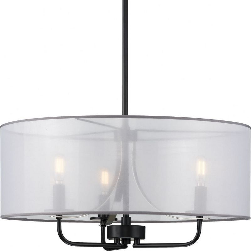 Matte Black Glass Drum Pendant Light with Organza Shade