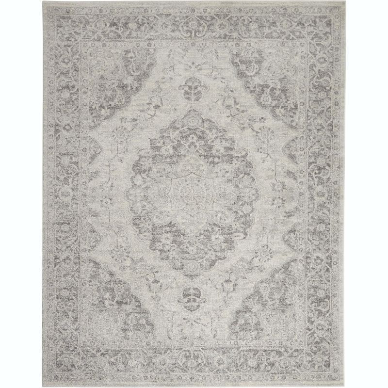 Ivory and Grey Synthetic Rectangular 6' x 9' Area Rug