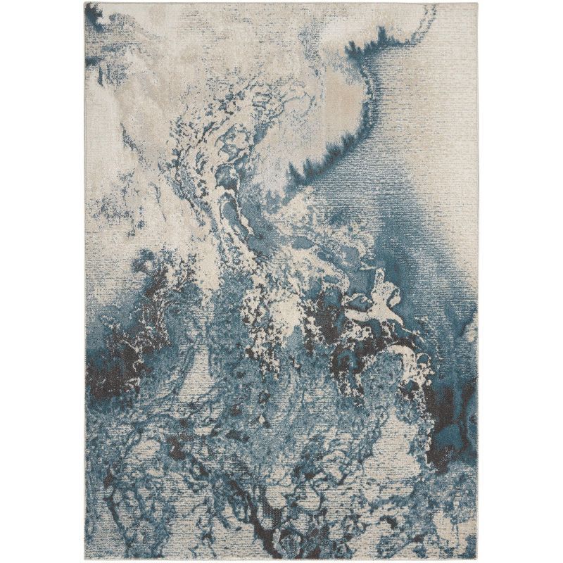 Ivory Abstract Ocean Ripple 5'x7' Easy-Care Synthetic Rug