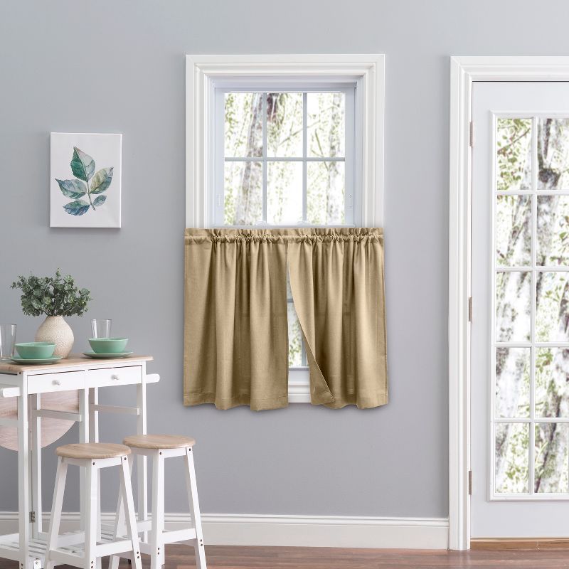 Beige Polyester Textured Tier Curtain Pair 57" x 24"