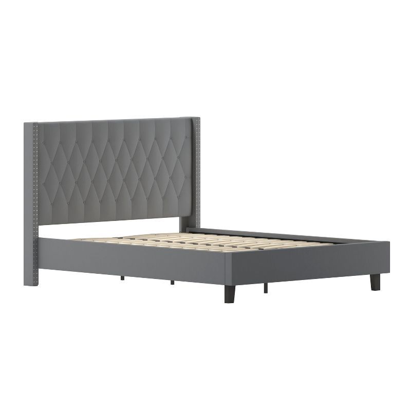 Elegant Dark Gray Queen Upholstered Bed with Nailhead Trim