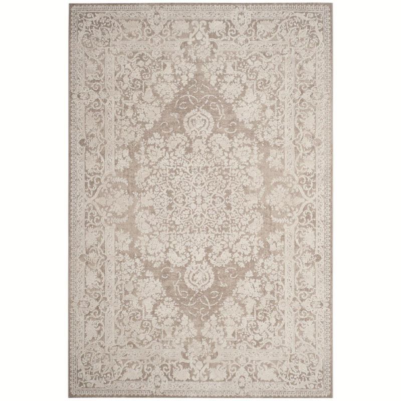 Elegant Vintage Floral Beige & Cream Synthetic Area Rug - 6' x 9'