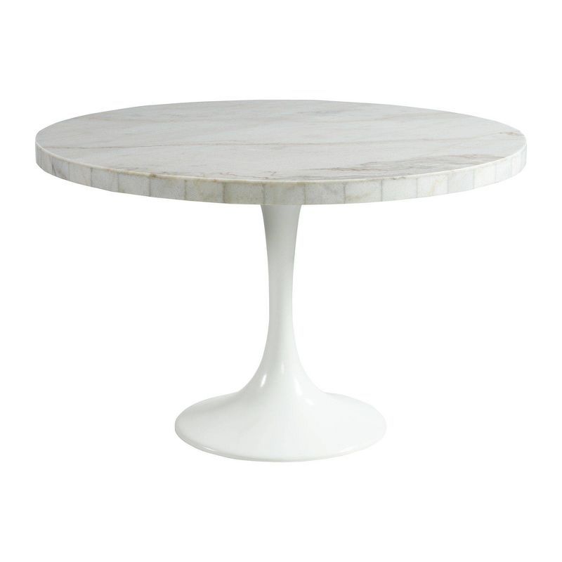 Transitional 48" White Marble Round Dining Table for Four