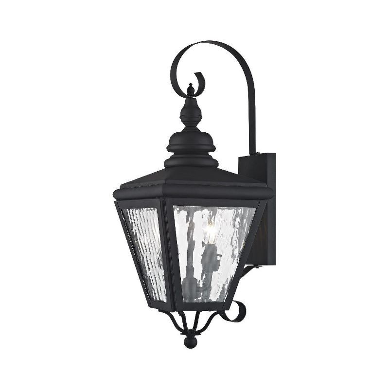 Elegant Black Brass Lantern with Clear Water Glass - 2 Light Outdoor