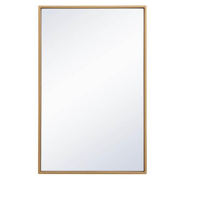 Transitional Thin Rounded Edge 18x28 Rectangular Mirror in Brass