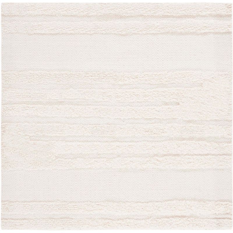 Ivory Hand-Knotted Wool and Cotton Square Area Rug