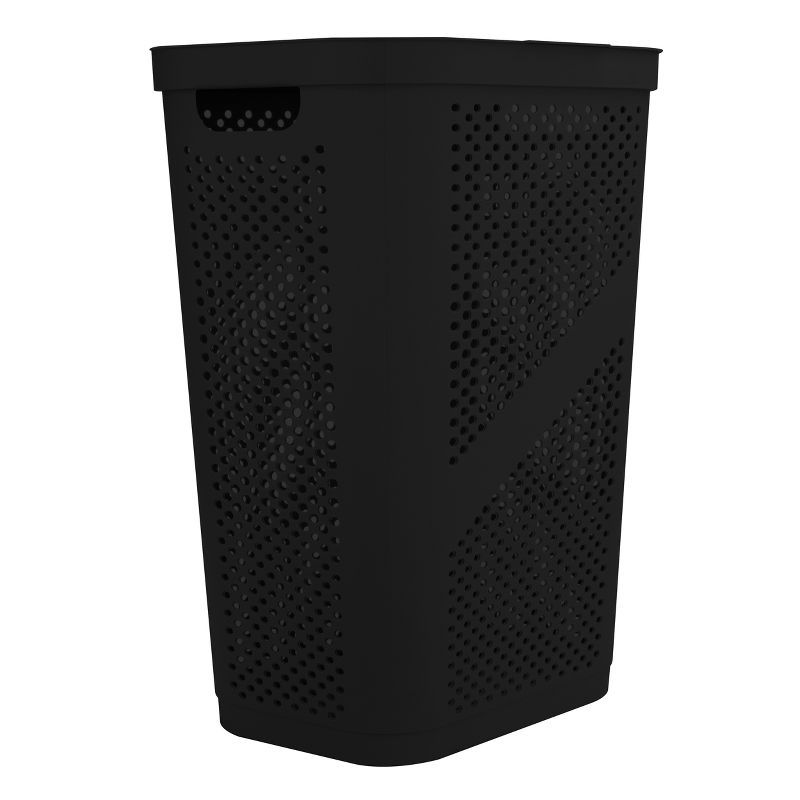 Black Perforated Plastic Upright Laundry Hamper with Lid