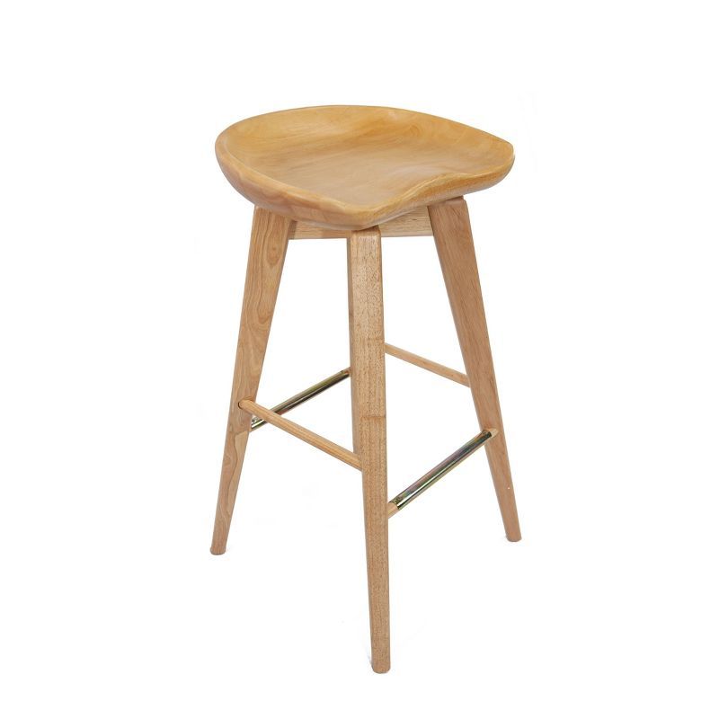 Natural Wood and Leather 29" Swivel Backless Counter Stool