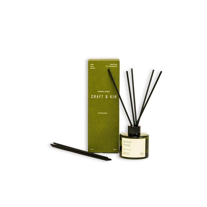 Amber Moss Green Glass Reed Diffuser Set