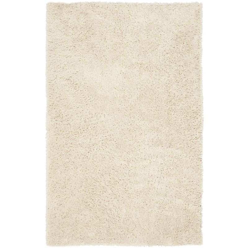 White Hand-Tufted Wool Shag Area Rug 9'6" x 13'6"