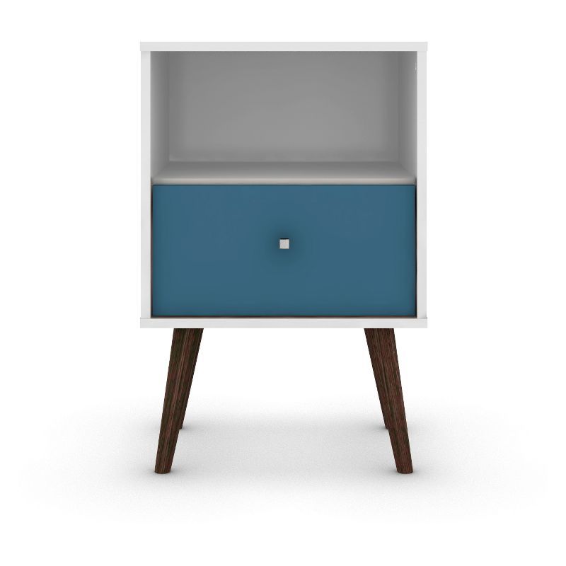 Liberty Mid-Century Modern White & Aqua Blue Nightstand with Drawer