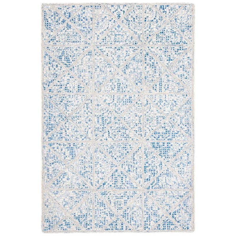 Blue Geometric 4' x 6' Handmade Wool and Viscose Area Rug