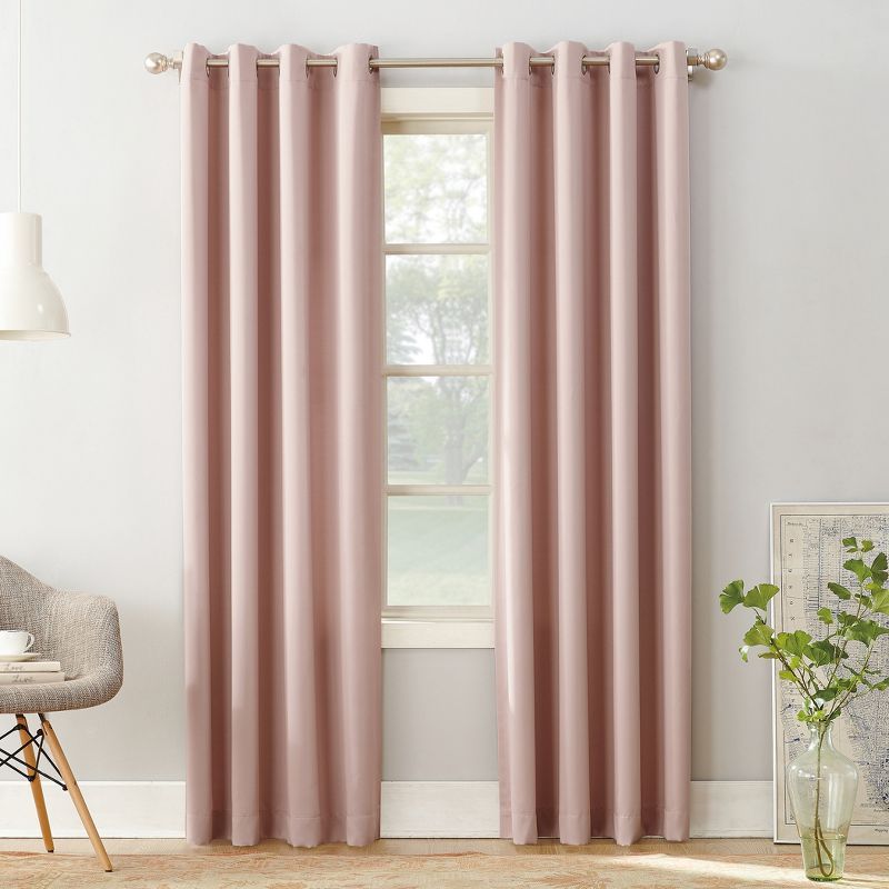 Dusty Pink Polyester Room Darkening Grommet Drapes