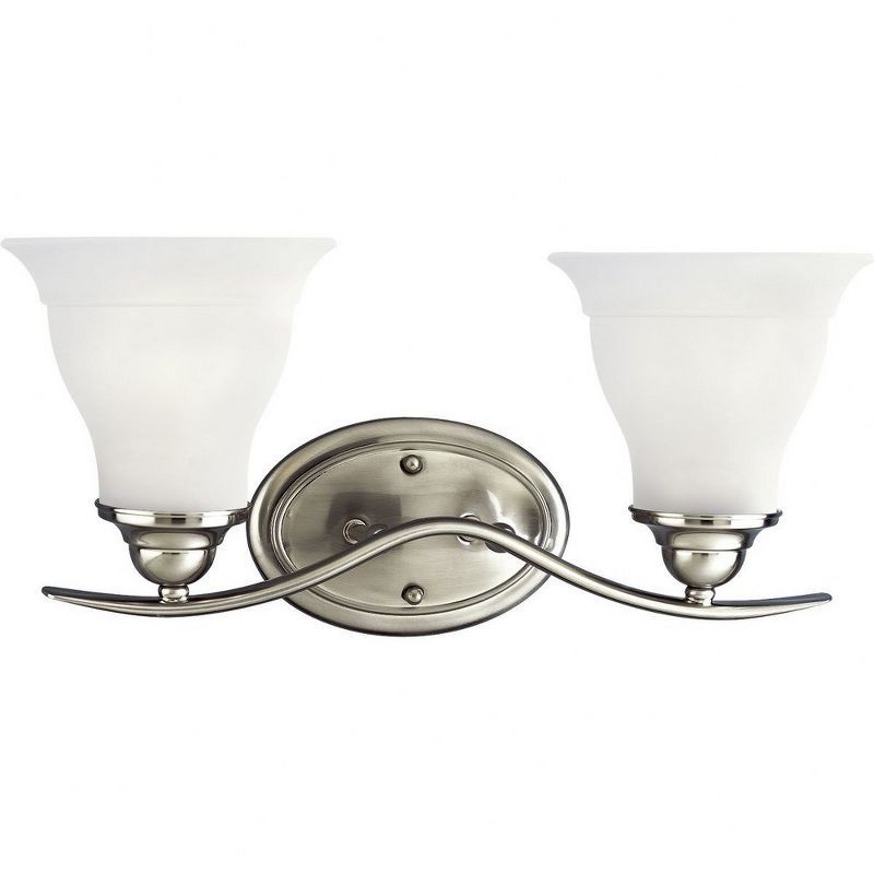 Trinity Brushed Nickel 2-Light Bath Vanity with Etched Glass Shades