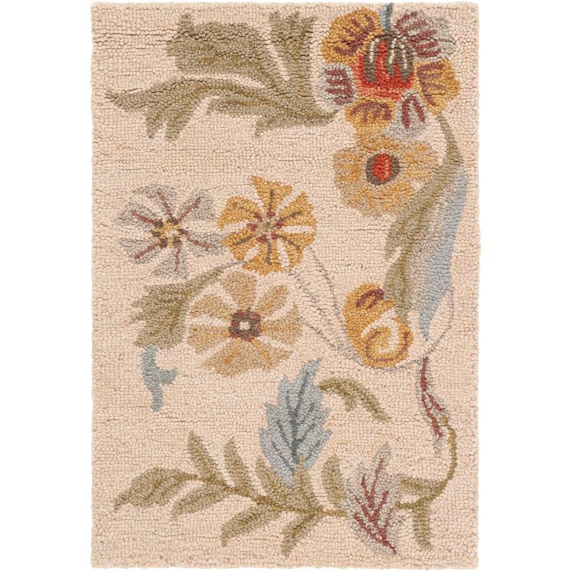 Beige Multi Floral Hand Tufted Wool Area Rug 2' x 3'