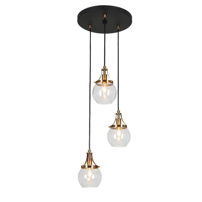 Matte Black and Gold 3-Light Glass Pendant Chandelier