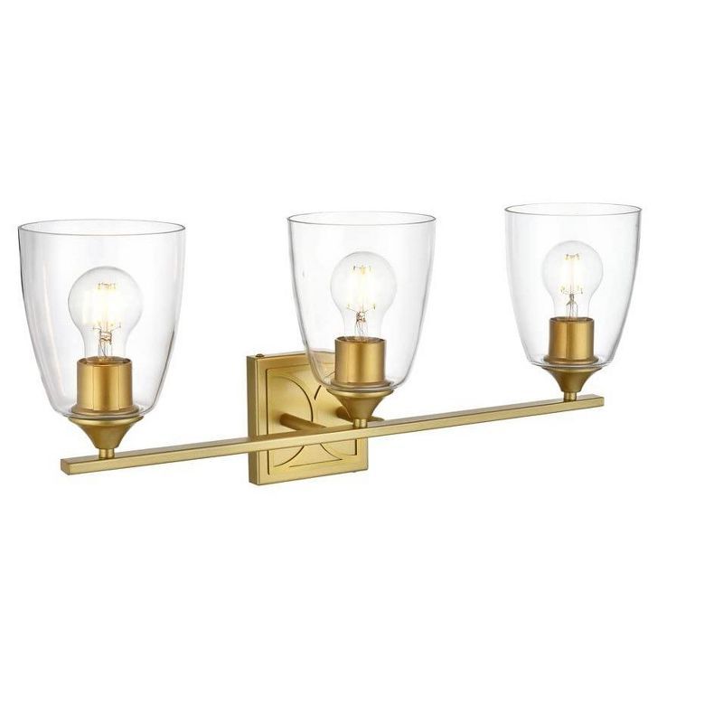 Brass and Clear Glass 3-Light Dimmable Bath Sconce