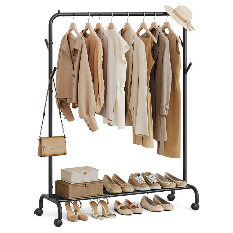 Black Heavy-Duty Steel Portable Clothes Rack with Wheels