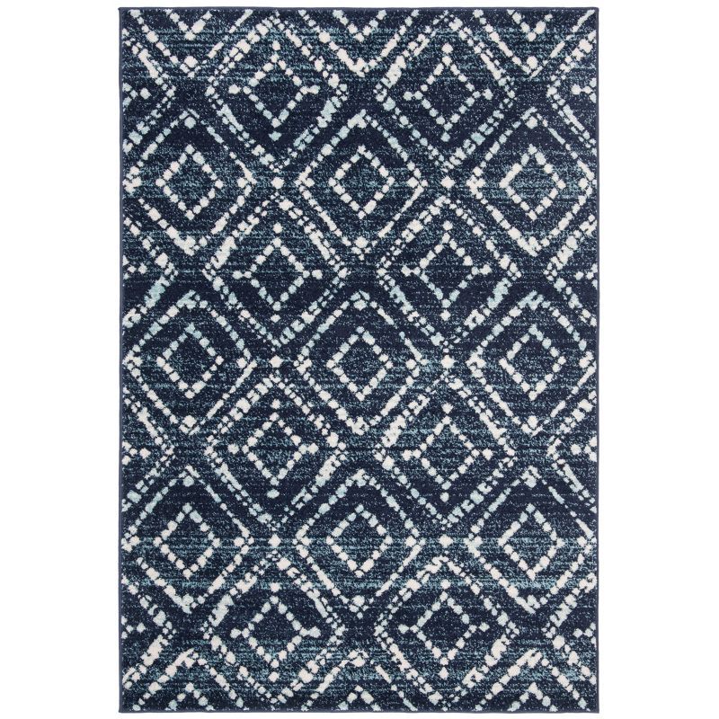 Navy and Ivory Geometric 4' x 6' Synthetic Area Rug