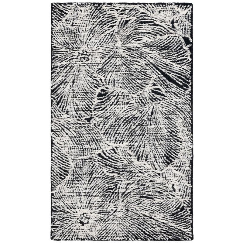 Black and Ivory Floral Wool Hand-Tufted Area Rug 3' x 5'