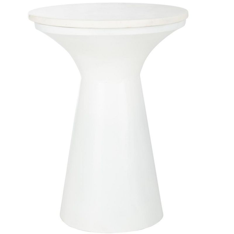 Mila 16" White Marble and Metal Round Pedestal End Table