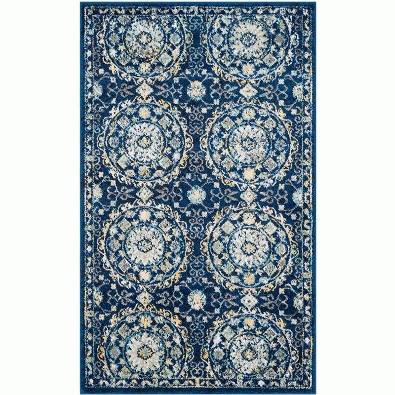 Navy and Ivory High Pile Synthetic Area Rug