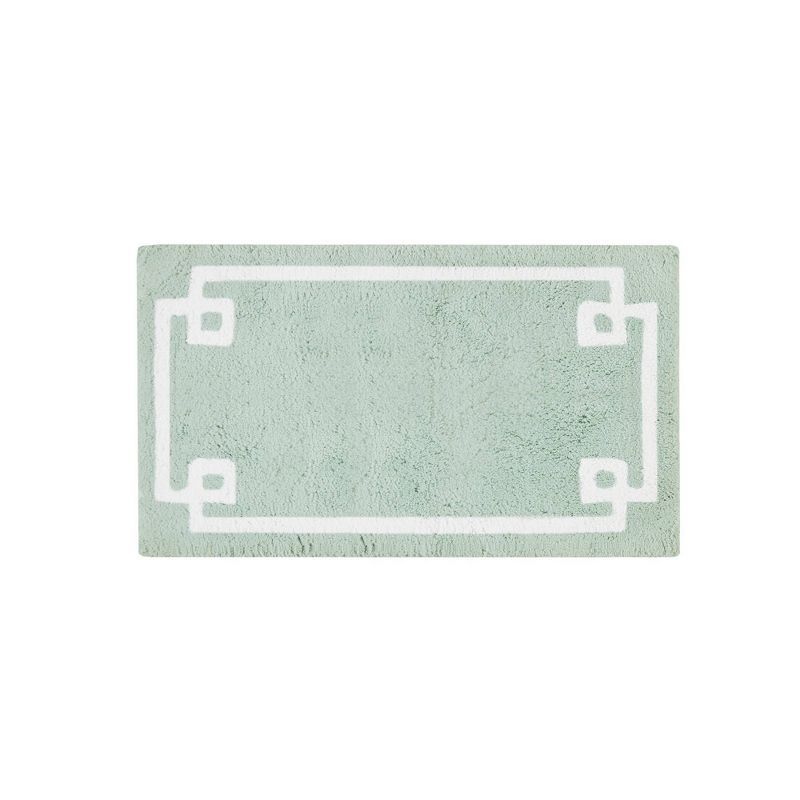 Seafoam Cotton Tufted Bath Rug with White Border