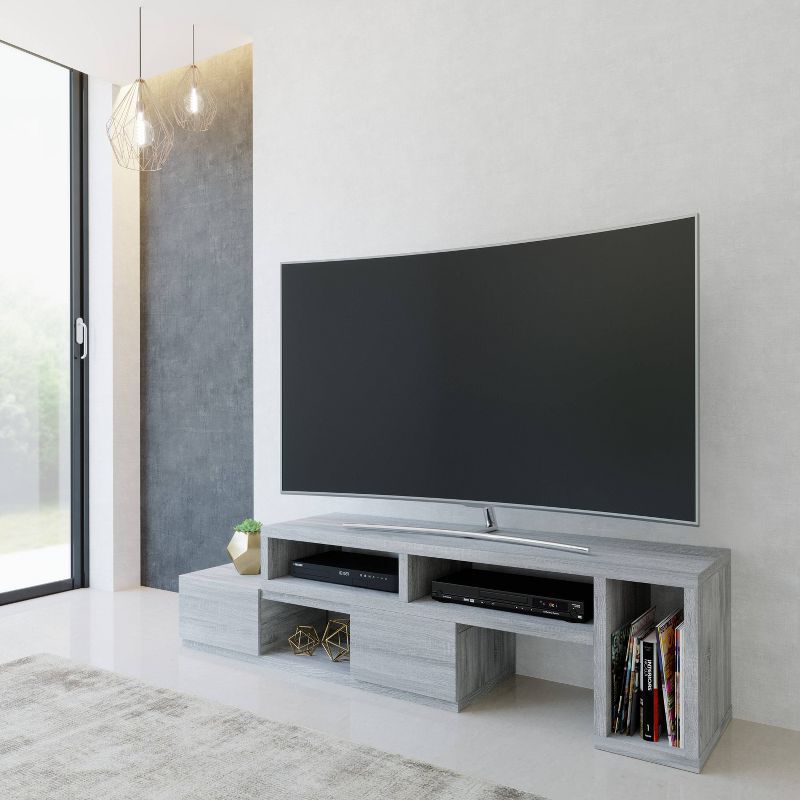 Gray MDF Expandable TV Stand with Shelves and Drawers