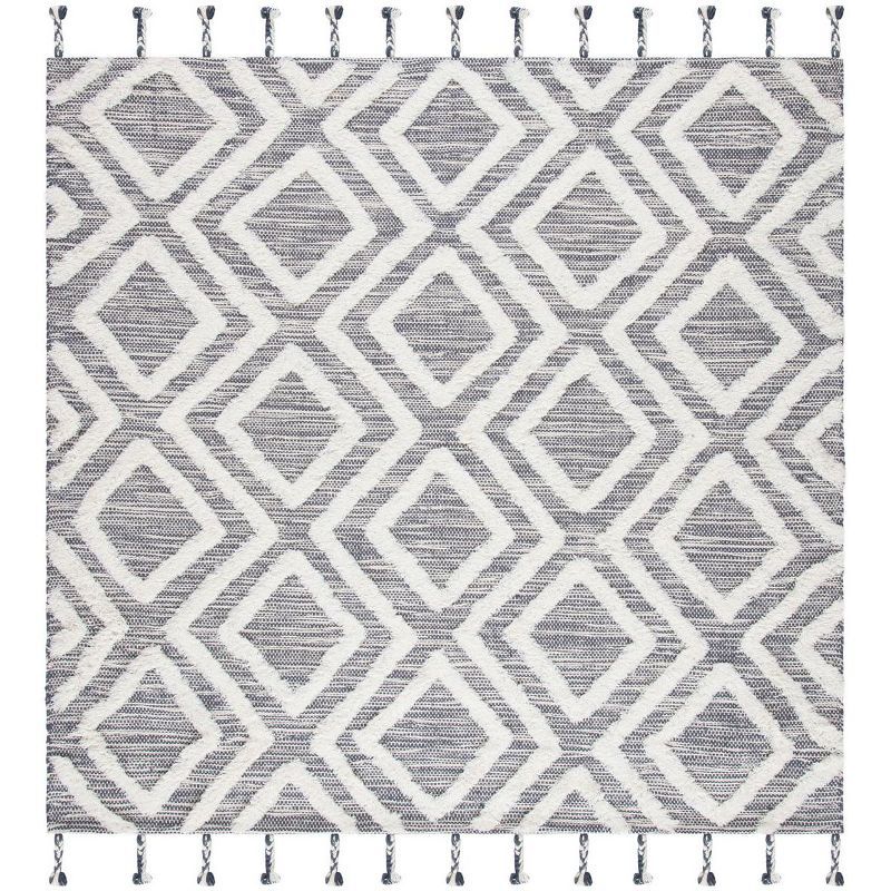 Handmade Grey/Ivory Wool Square Reversible Area Rug