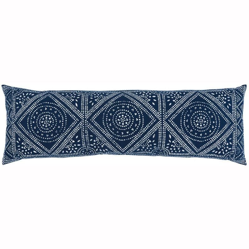 Navy and White Bohemian Rectangular Decorative Pillow