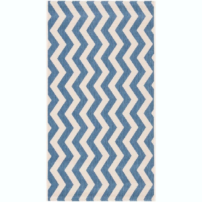 Blue and Beige Chevron Outdoor Synthetic Area Rug