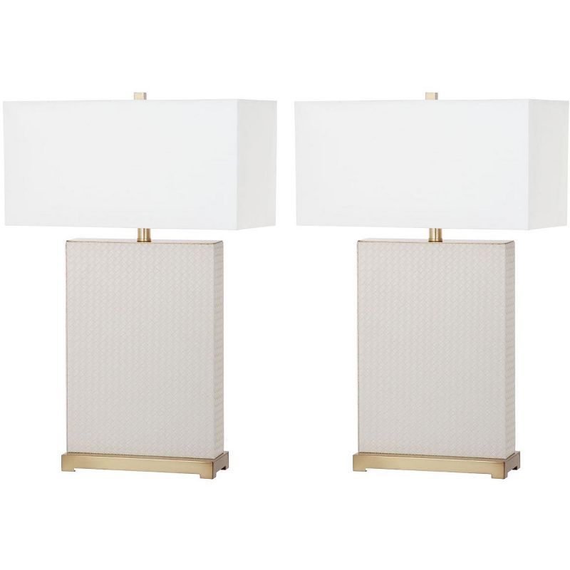 Arcadian Cream Faux Leather Geometric Table Lamp Set of 2