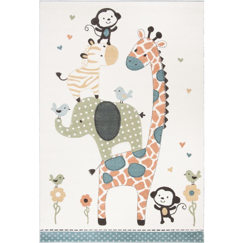 Ivory Animal Design Kids' Rectangular Rug, 4' x 6'