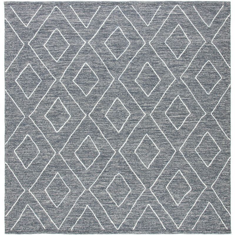 Gray and White Striped Wool Cotton 7' Square Area Rug