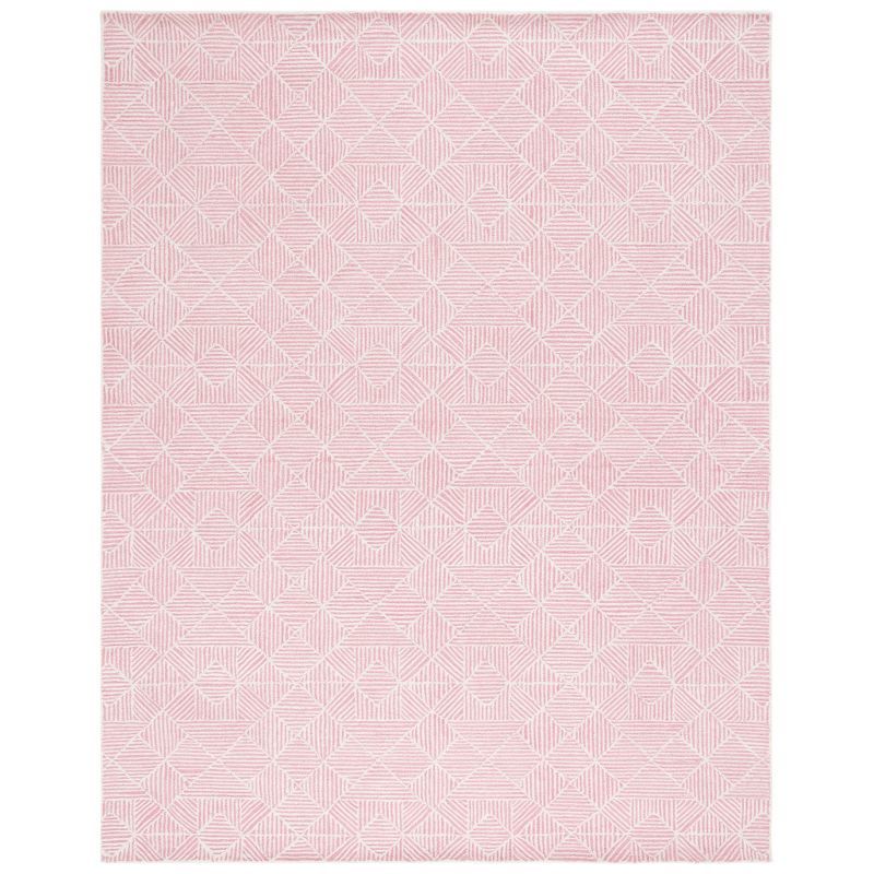 Handmade Pink and Ivory Abstract Wool Area Rug