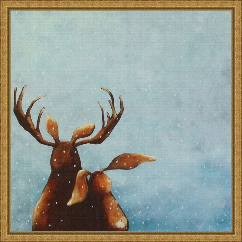 Friends Moose Gold Framed Canvas Wall Art 16 x 16