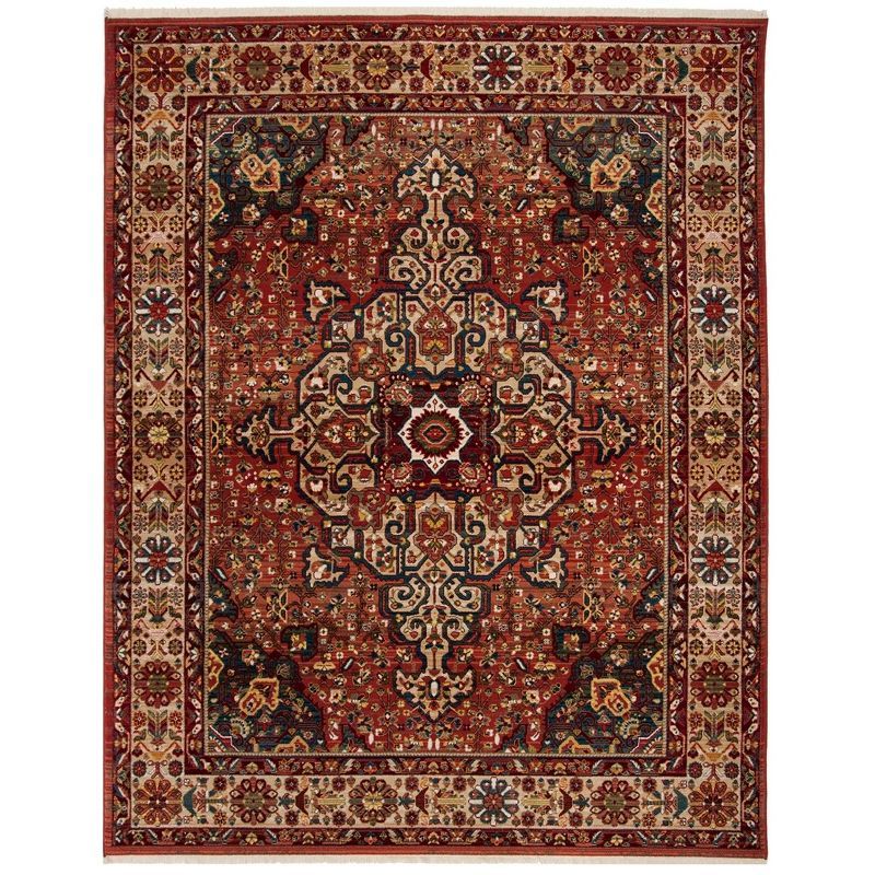 Kashan Red and Ivory Synthetic 9' x 12' Traditional Area Rug
